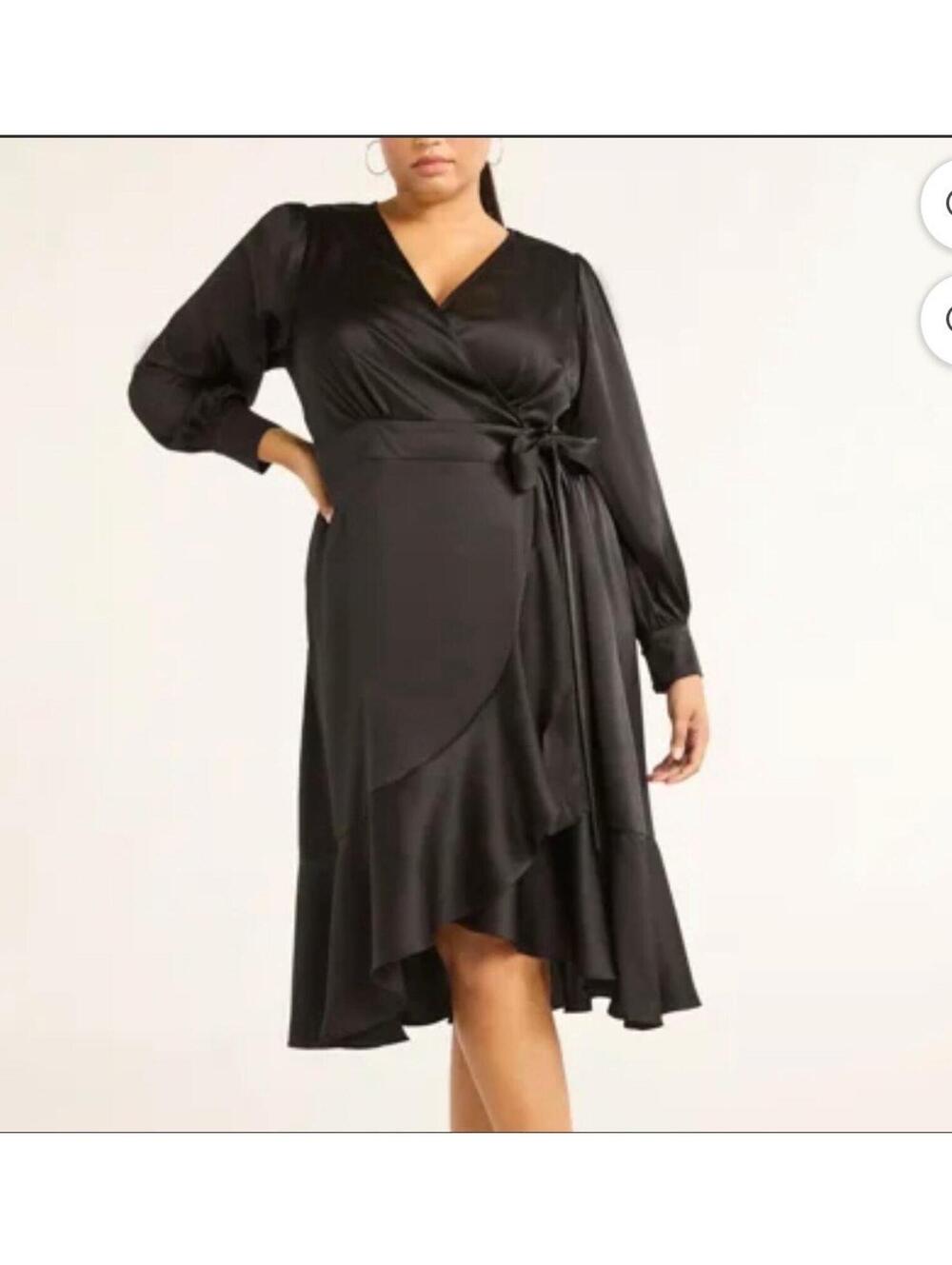Sofia Jeans Women's Plus Faux Wrap Ruffle Dress, Mid Calf Length XXL
